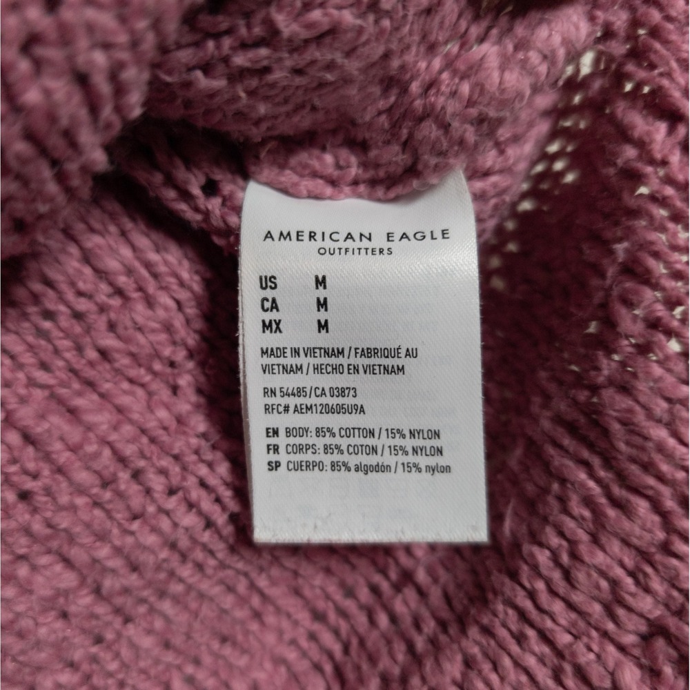 American Eagle Knit Sweater Women M Pink Ribbed Slouchy Soft Girl Cabincore Cozy - Picture 4 of 10